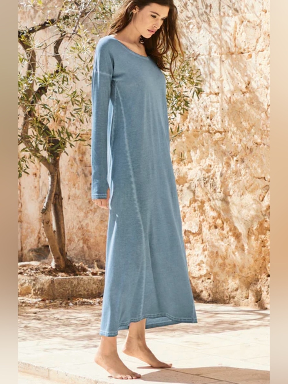 Peruvian Connection Light Blue Long Sleeve Pima Cotton Dress Size Large